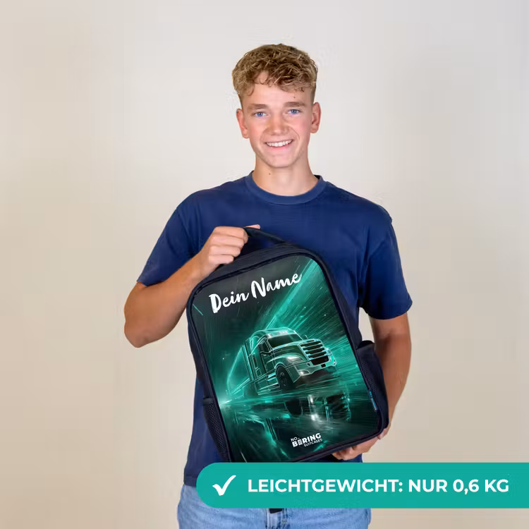 Vrachtwagen - Stad - Groen - Neon Rugzak - Zwart middel -sfeer7_DE