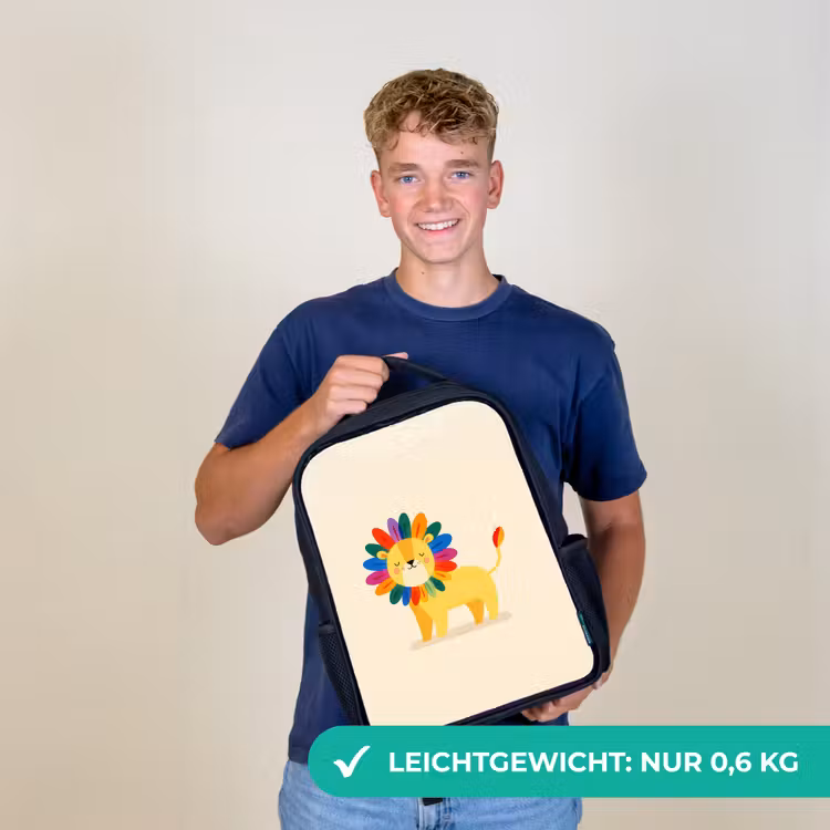 Leeuw - Kleurrijke manen - Beige Rugzak - Zwart middel -sfeer7_DE