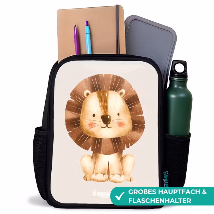 Leeuw illustratie met beige achtergrond Rugzak - Zwart middel -inhoud_DE