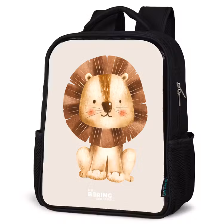 Leeuw illustratie met beige achtergrond Rugzak - Zwart middel -schuin