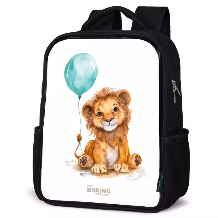 Leeuw met blauwe ballon Rugzak - Zwart middel -schuin