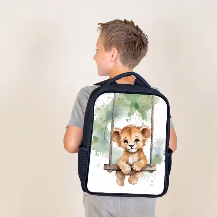 Leeuw - Dier - Kinderen - Jungle Rugzak - Zwart middel -sfeer2