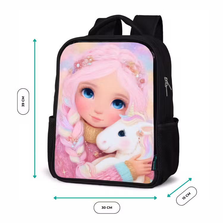 Meisje - Eenhoorn - Roze Rugzak - Zwart middel -productfoto_formaten