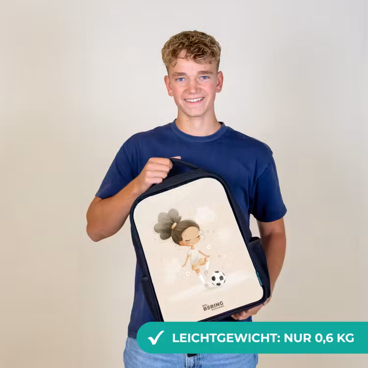 Meisje met een voetbal in beige kleuren Rugzak - Zwart middel -sfeer7_DE