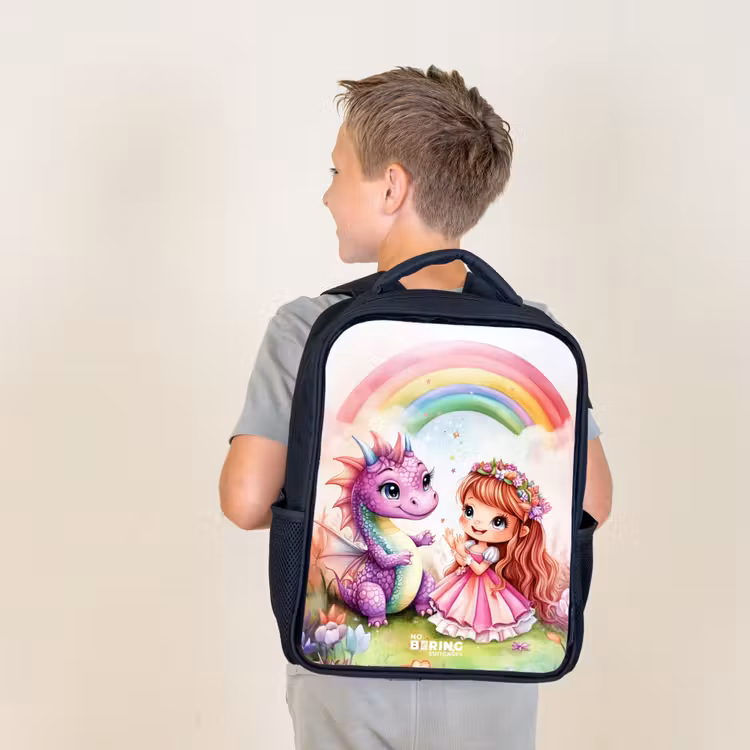 Meisje met paarse draak onder regenboog Rugzak - Zwart middel -sfeer2