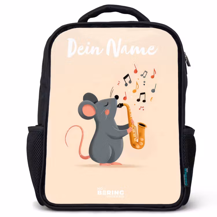 Muis - Saxofoon - Muziek Rugzak - Zwart middel -3d