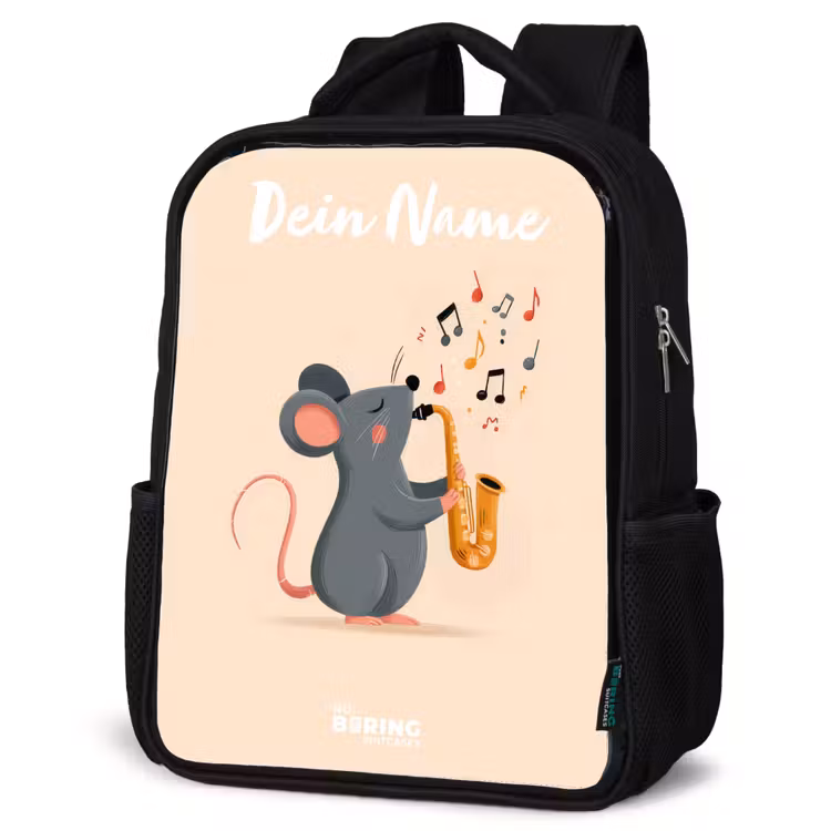 Muis - Saxofoon - Muziek Rugzak - Zwart middel -schuin