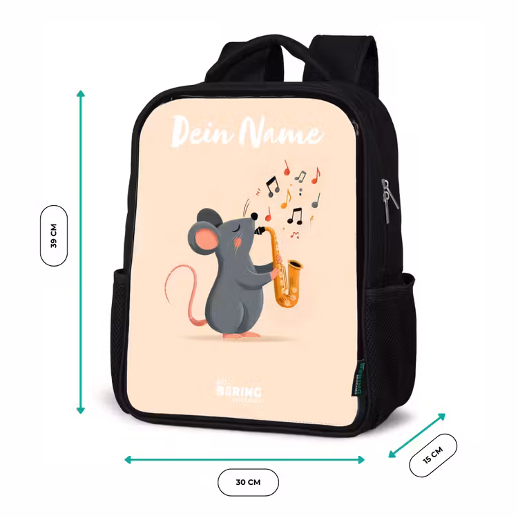 Muis - Saxofoon - Muziek Rugzak - Zwart middel -productfoto_formaten