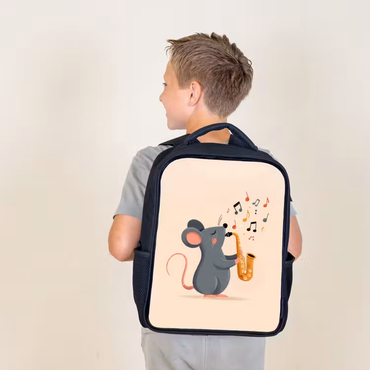 Muis - Saxofoon - Muzieknoten Rugzak - Zwart middel -sfeer2
