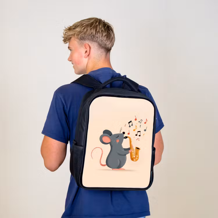 Muis - Saxofoon - Muzieknoten Rugzak - Zwart middel -sfeer8