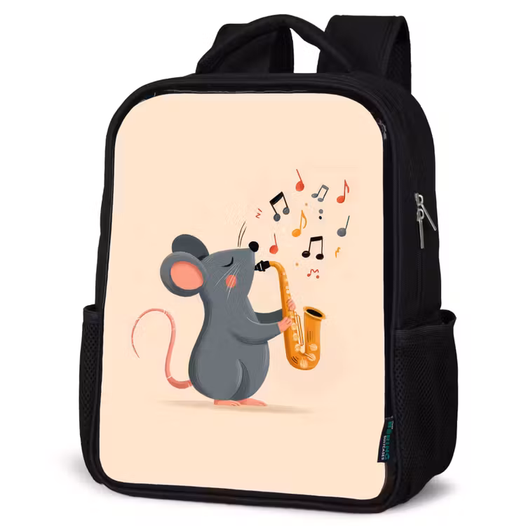 Muis - Saxofoon - Muzieknoten Rugzak - Zwart middel -schuin