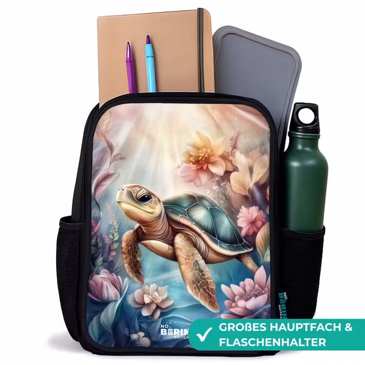 Zeeschildpad tussen bloemen onder water Rugzak - Zwart middel -inhoud_DE