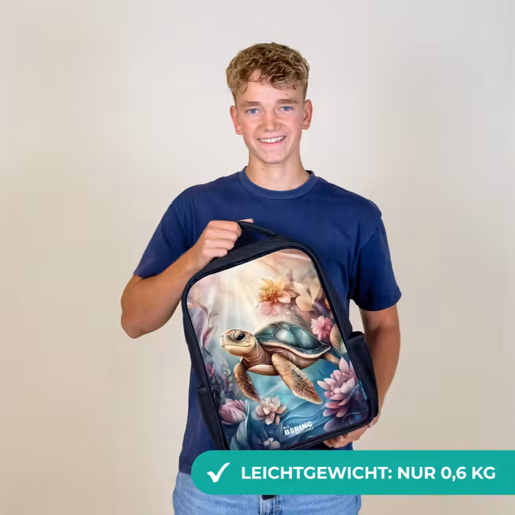 Zeeschildpad tussen bloemen onder water Rugzak - Zwart middel -sfeer7_DE