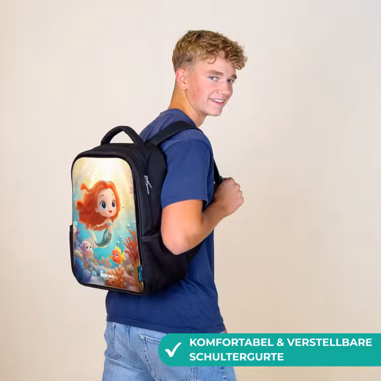 Zeemeermin - Vissen - Koraal Rugzak - Zwart middel -sfeer9_DE