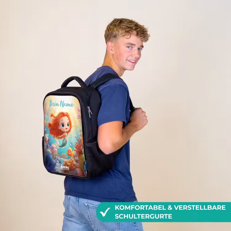 Zeemeermin - Vissen - Koraal Rugzak - Zwart middel -sfeer9_DE