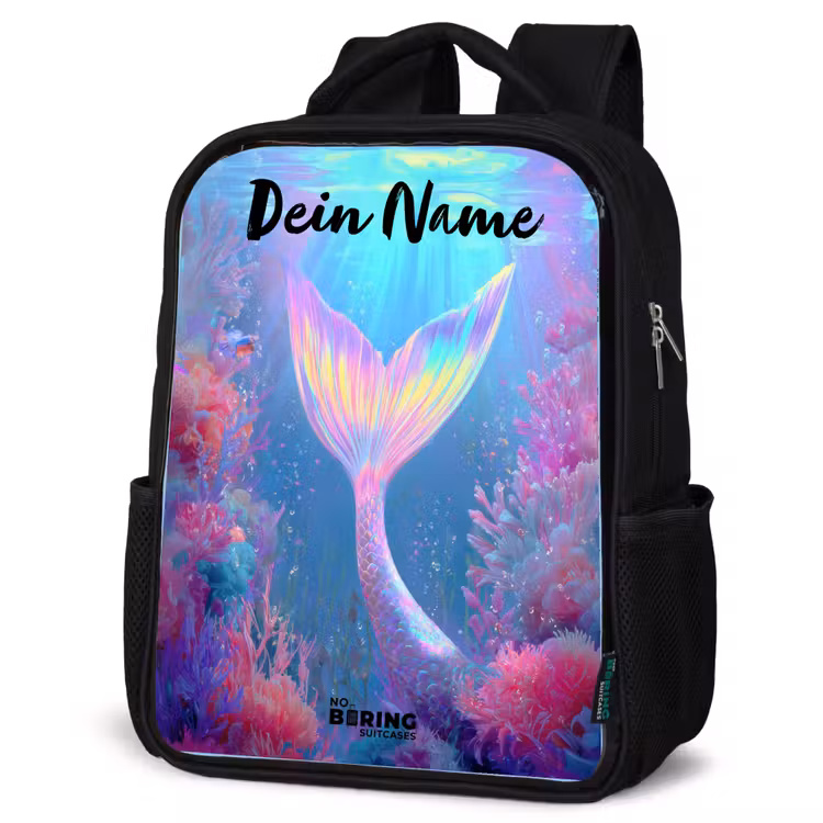 Zeemeermin - Koraal - Water Rugzak - Zwart middel -schuin