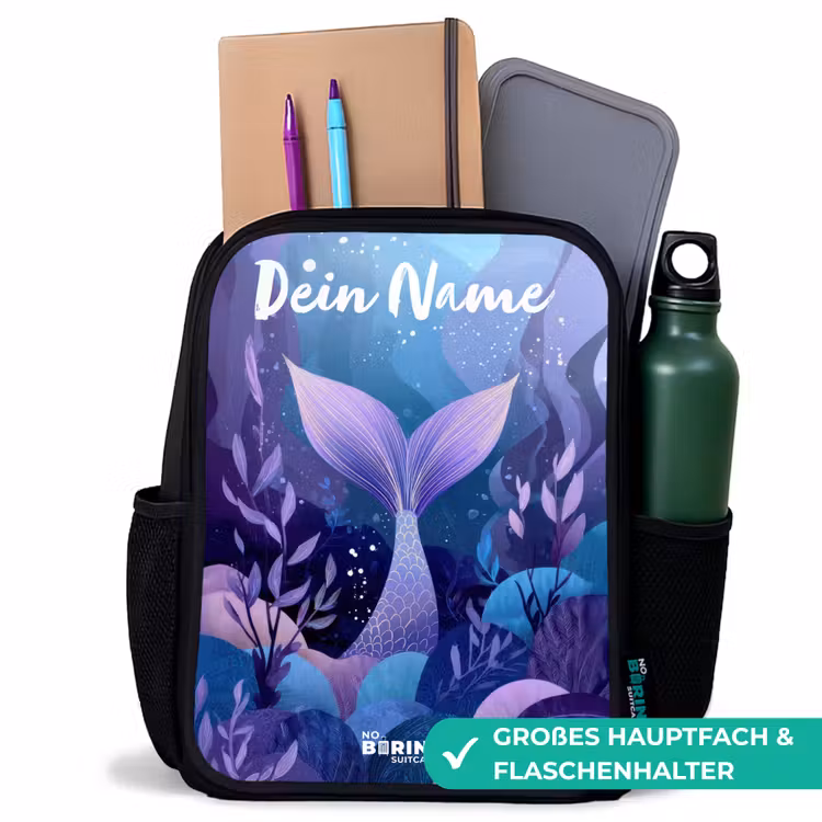 Zeemeermin - Onderwater - Paars - Blauw Rugzak - Zwart middel -inhoud_DE