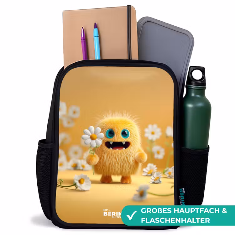 Monster - Wezen - Bloem - Geel Rugzak - Zwart middel -inhoud_DE