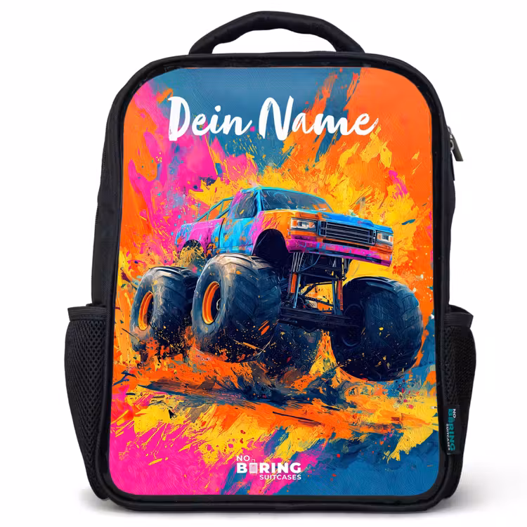 Monstertruck - Abstract - Verfspatten - Kleurrijk Rugzak - Zwart middel -3d