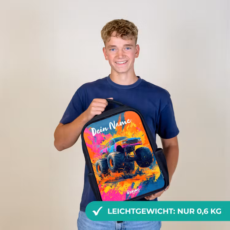 Monstertruck - Abstract - Verfspatten - Kleurrijk Rugzak - Zwart middel -sfeer7_DE