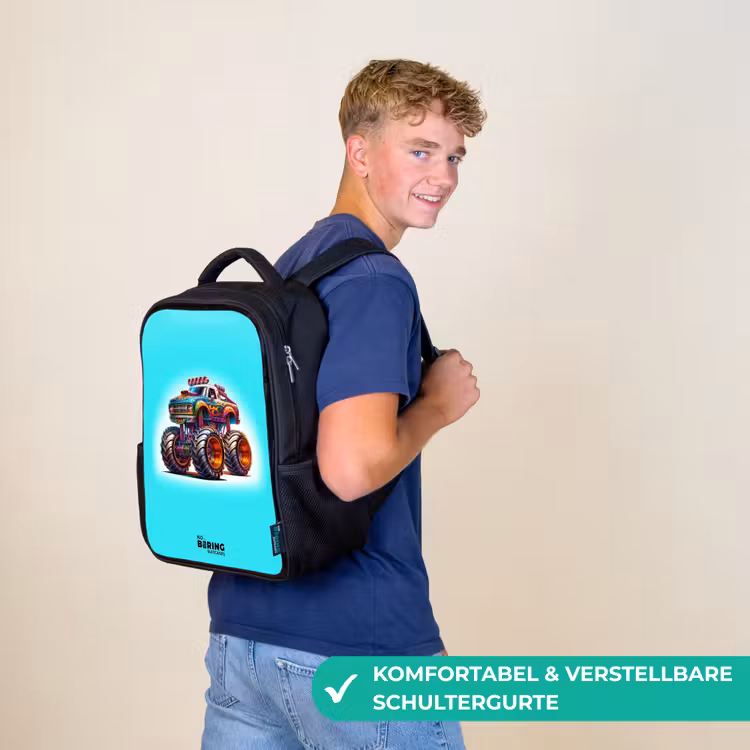 Monstertruck op Lichtblauwe Achtergrond Rugzak - Zwart middel -sfeer9_DE