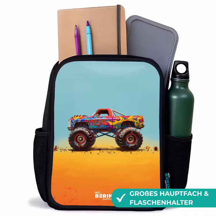 Monstertruck met Graffiti Print in het Zand Rugzak - Zwart middel -inhoud_DE