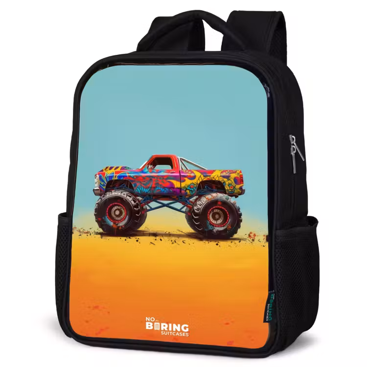 Monstertruck met Graffiti Print in het Zand Rugzak - Zwart middel -schuin