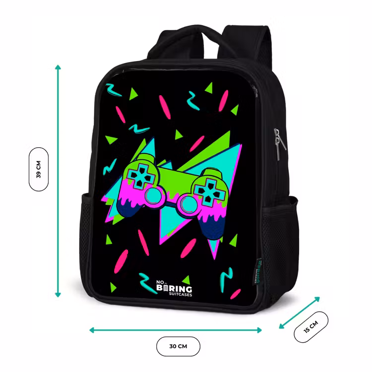 Neon controller op zwart Rugzak - Zwart middel -productfoto_formaten