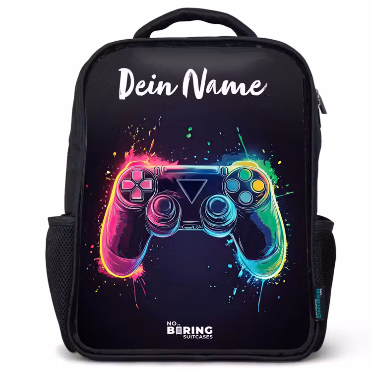 Neon - Controller - Verfspatten - Game Rugzak - Zwart middel -3d