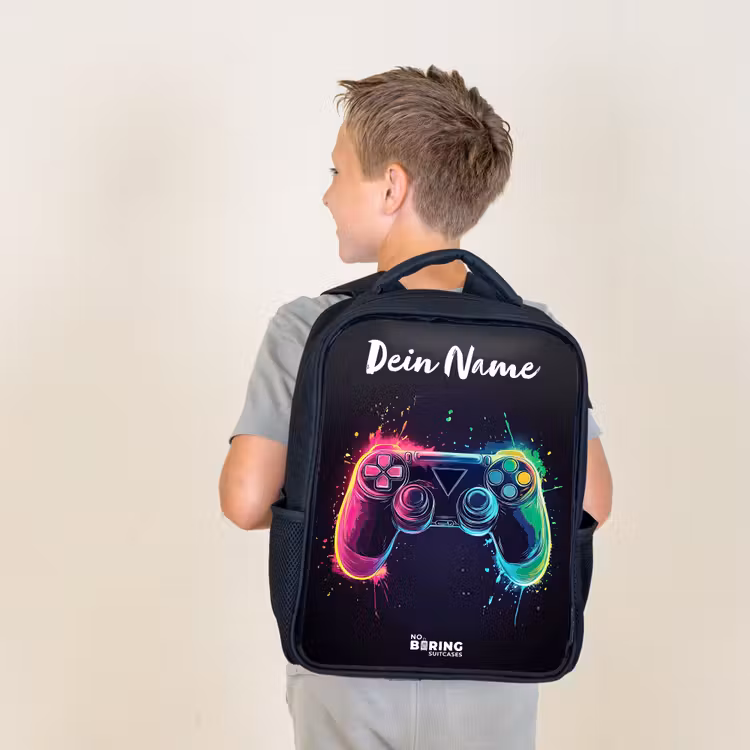 Neon - Controller - Verfspatten - Game Rugzak - Zwart middel -sfeer2