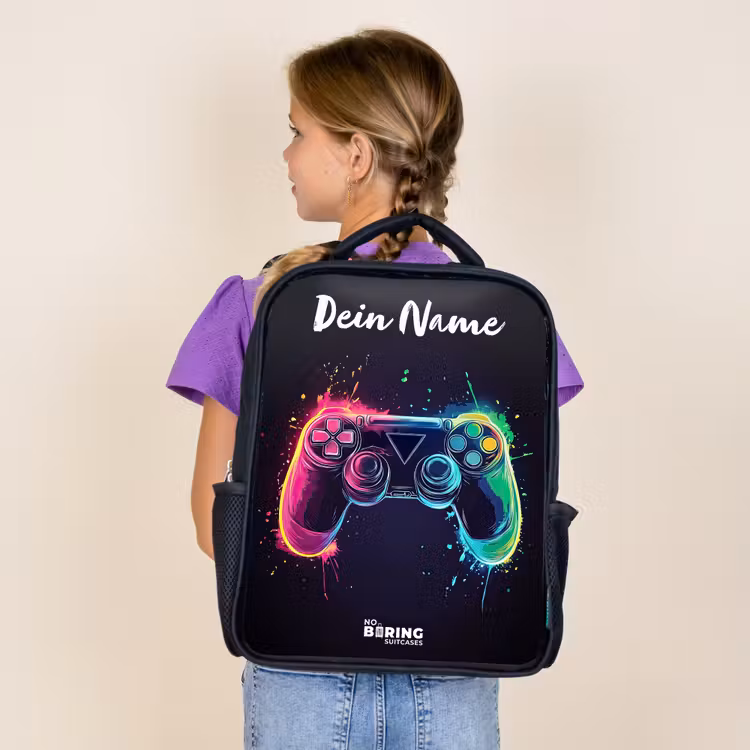 Neon - Controller - Verfspatten - Game Rugzak - Zwart middel -sfeer5