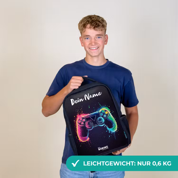Neon - Controller - Verfspatten - Game Rugzak - Zwart middel -sfeer7_DE
