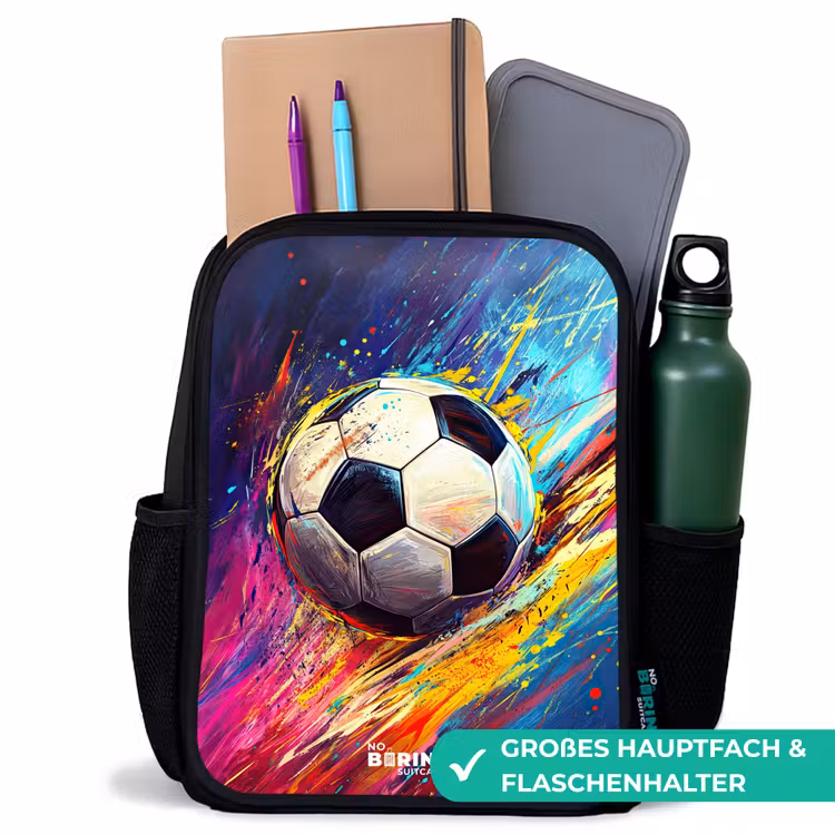Neon - Voetbal - Kleurrijk Rugzak - Zwart middel -inhoud_DE