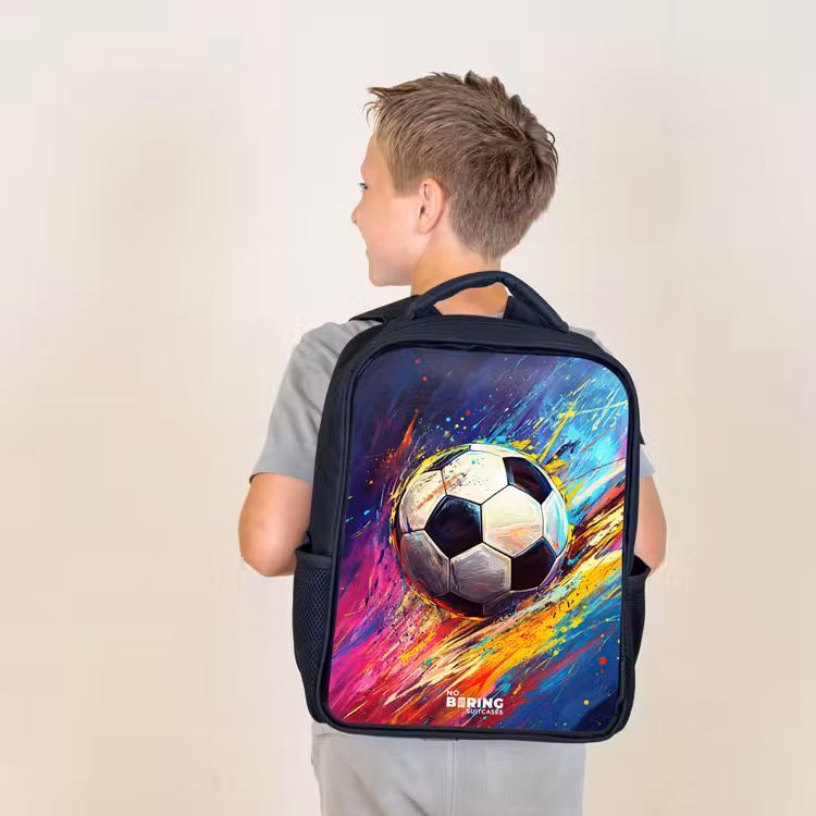 Neon - Voetbal - Kleurrijk Rugzak - Zwart middel -sfeer2