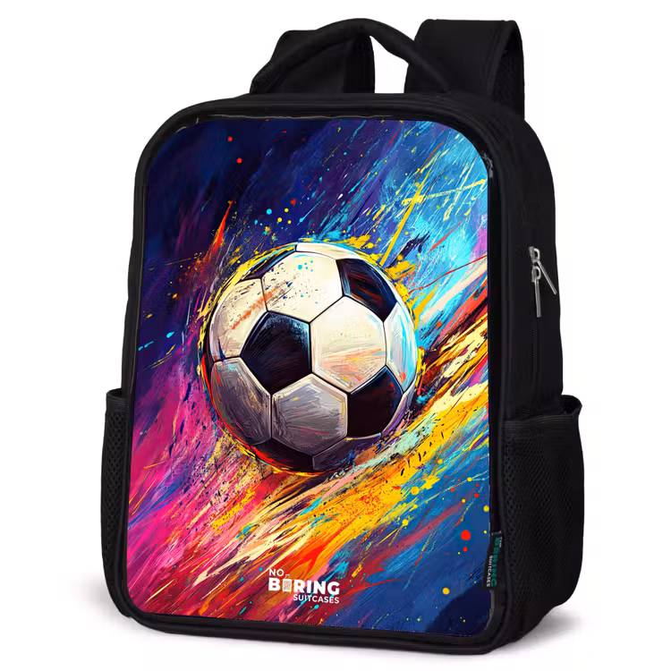 Neon - Voetbal - Kleurrijk Rugzak - Zwart middel -schuin