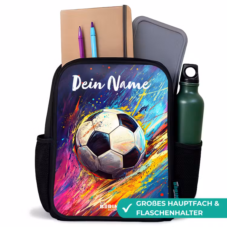 Neon - Voetbal - Kleurrijk Rugzak - Zwart middel -inhoud_DE