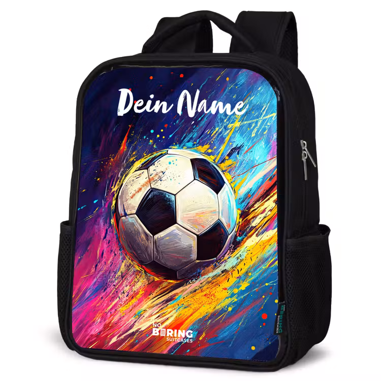 Neon - Voetbal - Kleurrijk Rugzak - Zwart middel -schuin