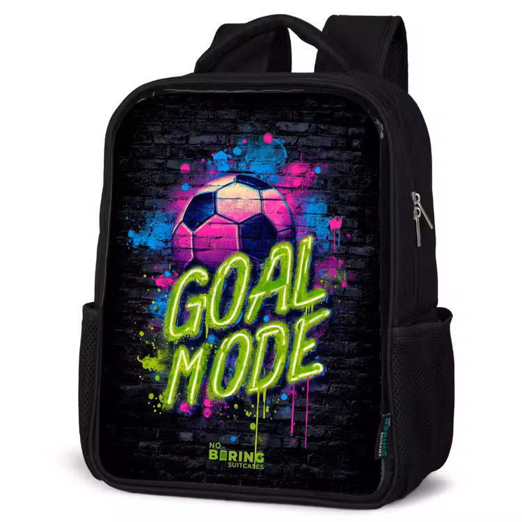 Neon - Graffiti - Voetbal - Kleurrijk Rugzak - Zwart middel -schuin
