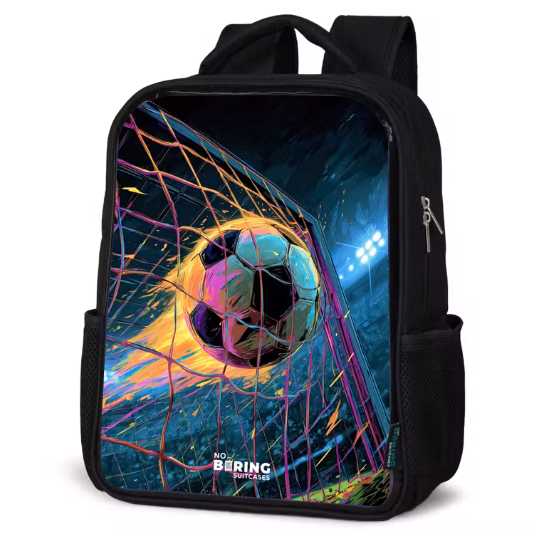 Neon - Net - Voetbal - Kleurrijk Rugzak - Zwart middel -schuin