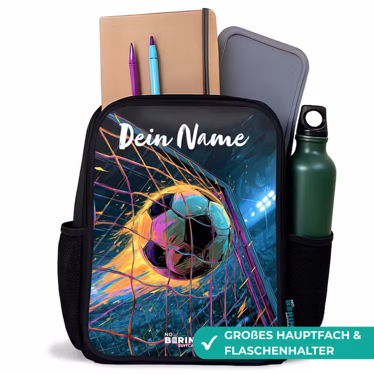 Neon - Net - Voetbal - Kleurrijk Rugzak - Zwart middel -inhoud_DE