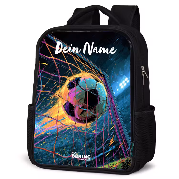 Neon - Net - Voetbal - Kleurrijk Rugzak - Zwart middel -schuin