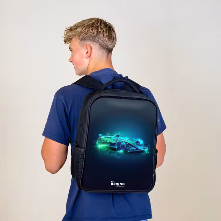 Neon racewagen in digitale stijl Rugzak - Zwart middel -sfeer8