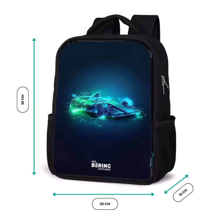 Neon racewagen in digitale stijl Rugzak - Zwart middel -productfoto_formaten
