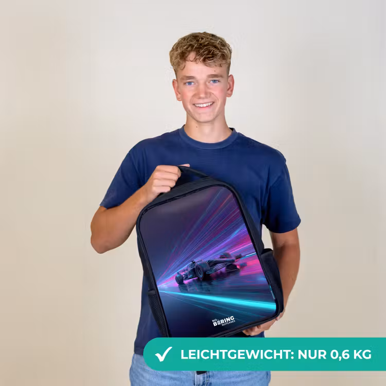 Neon - Raceauto - Lichtstrepen - Paars Rugzak - Zwart middel -sfeer7_DE