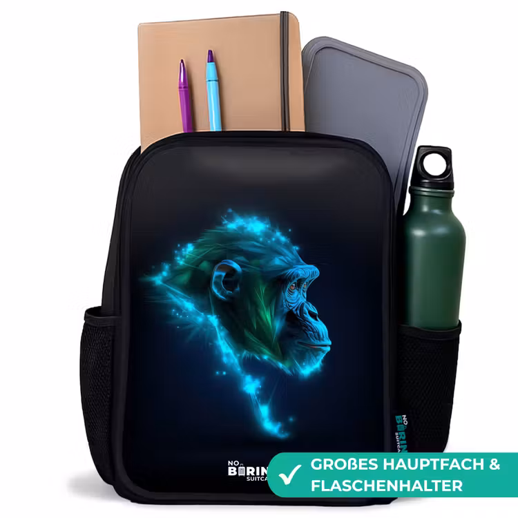 Neon silhouet van een chimpansee Rugzak - Zwart middel -inhoud_DE