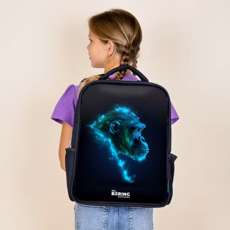 Neon silhouet van een chimpansee Rugzak - Zwart middel -sfeer5