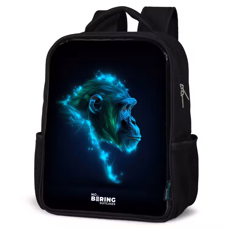 Neon silhouet van een chimpansee Rugzak - Zwart middel -schuin
