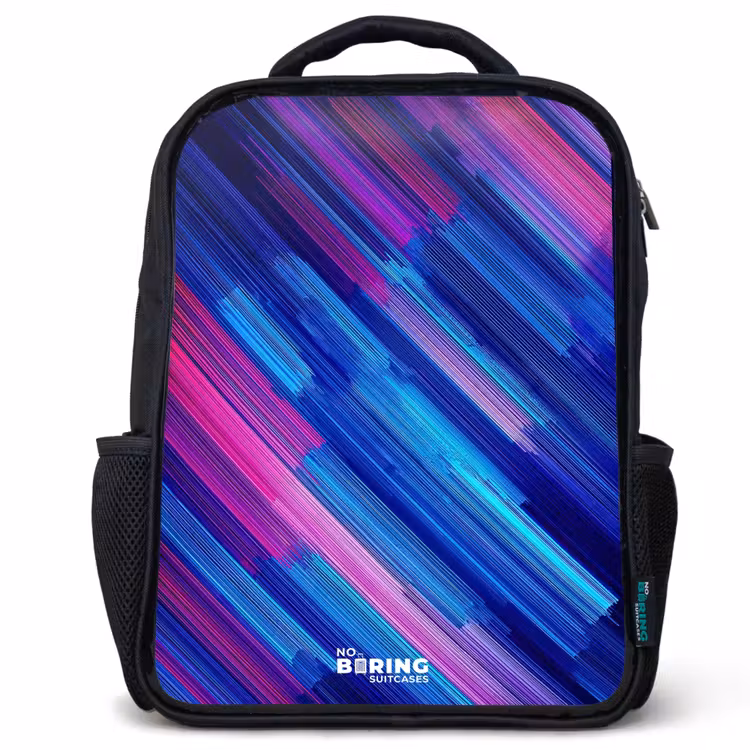 Neon - Strepen - Abstract - Blauw - Roze Rugzak - Zwart middel -3d