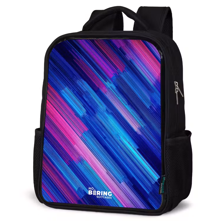 Neon - Strepen - Abstract - Blauw - Roze Rugzak - Zwart middel -schuin