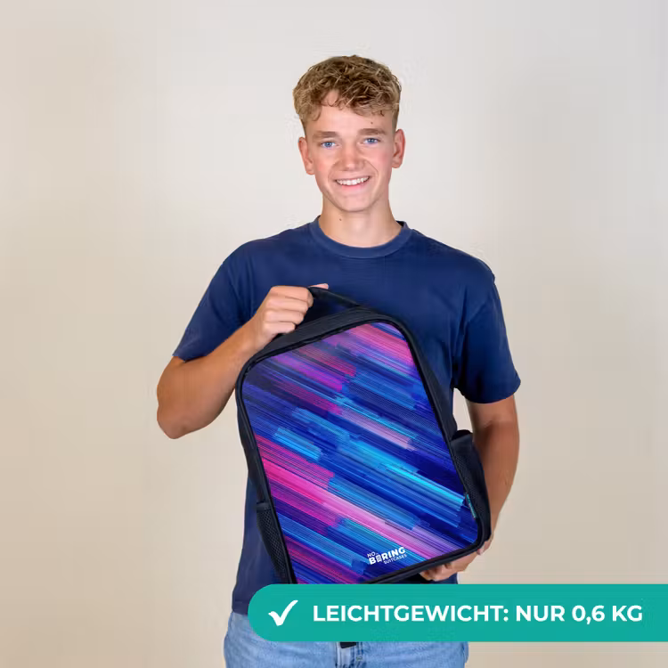 Neon - Strepen - Abstract - Blauw - Roze Rugzak - Zwart middel -sfeer7_DE